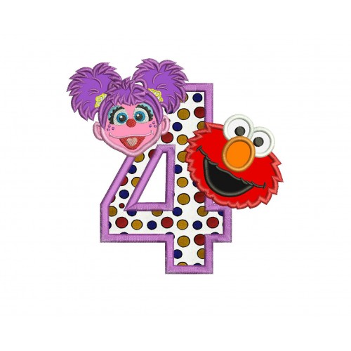 Abby and Elmo 4th Birthday Applique Design