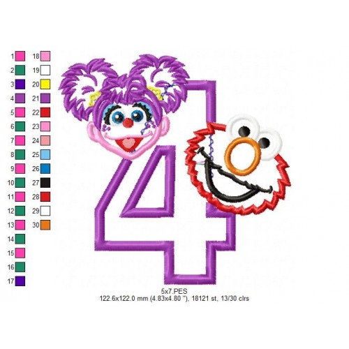 Abby and Elmo 4th Birthday Applique Design
