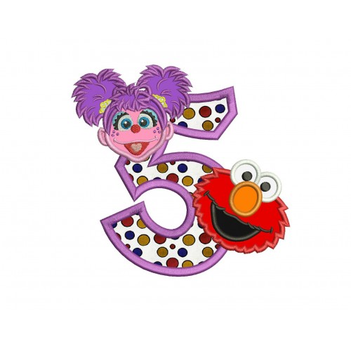 Abby and Elmo 5th Birthday Applique Design