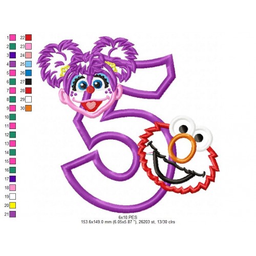 Abby and Elmo 5th Birthday Applique Design