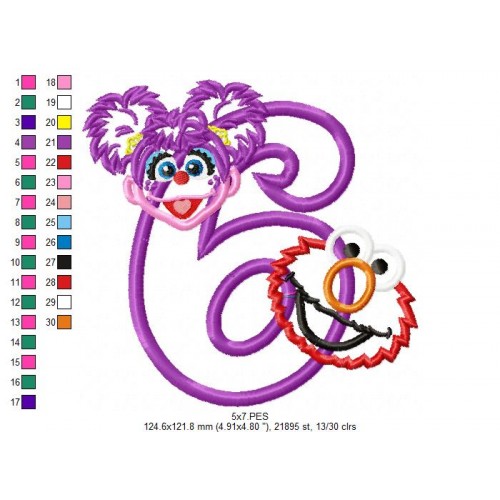 Abby and Elmo 6th Birthday Applique Design