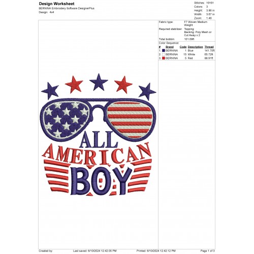 All American Boy 4th of July Embroidery Design