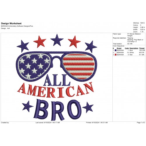 All American Bro 4th of July Embroidery Design