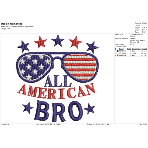 All American Bro 4th of July Embroidery Design