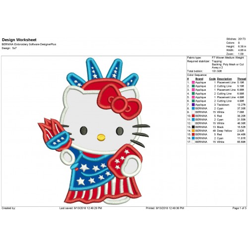 All American Hello Kitty Applique Design