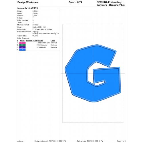 Alphabet G Mario Applique Design Embr