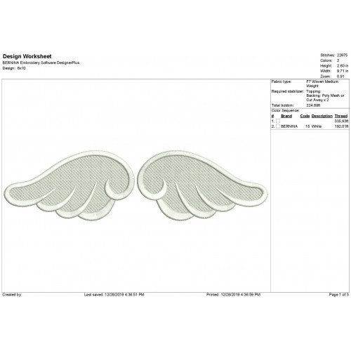 Angel Wings Fill Stitch Embroidery Design