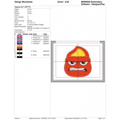 Anger Head Inside Out Applique Design Embr