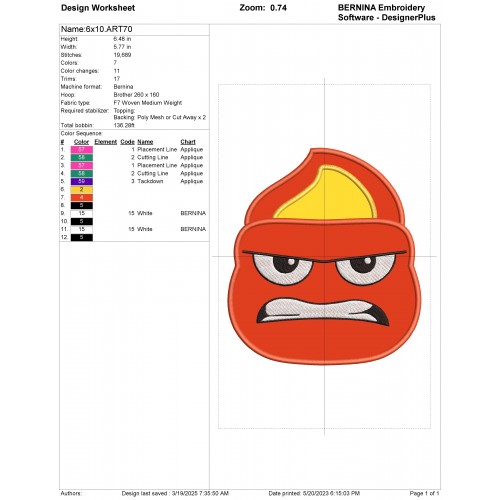 Anger Head Inside Out Applique Design Embr