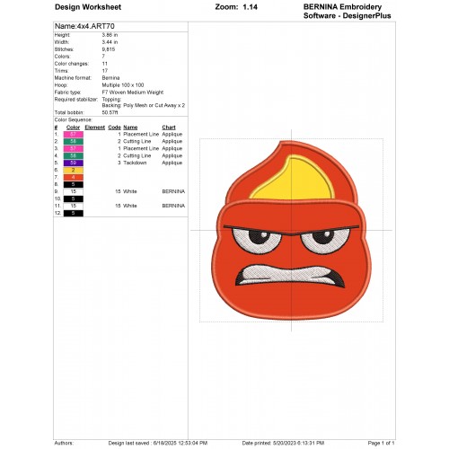 Anger Head Inside Out Applique Design Embr