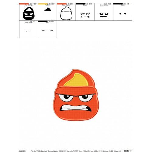 Anger Head Inside Out Filled Embroidery Design Embr