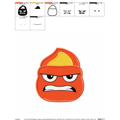 Anger Head Inside Out Filled Embroidery Design Embr