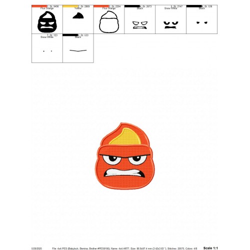 Anger Head Inside Out Filled Embroidery Design Embr