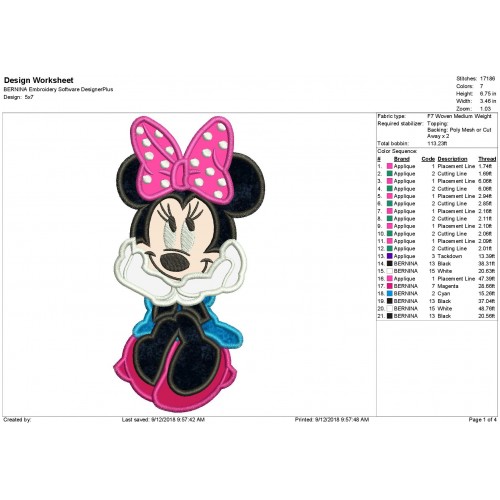 Applique Minnie Mouse Machine Embroidery Applique Design