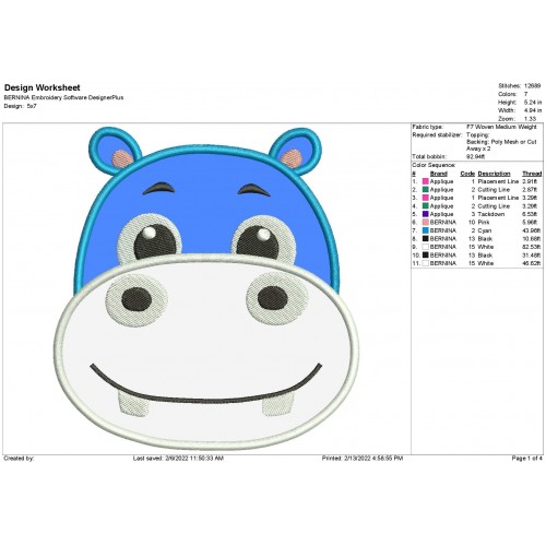 BabyBus Hank the Hippo Applique Design