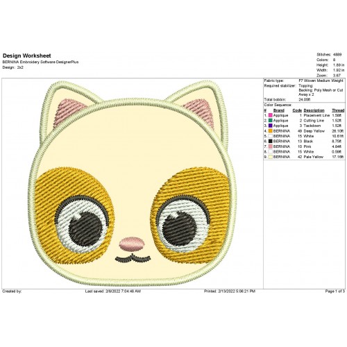 BabyBus Timi Cat Applique Design