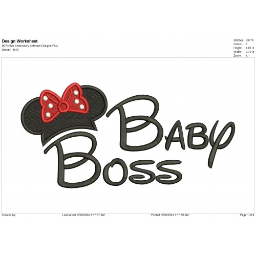 Baby Boss Girl Minni Embroidery Design