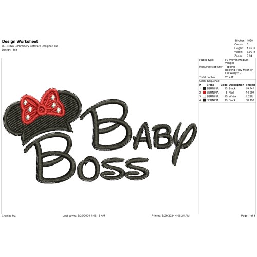 Baby Boss Girl Minni Embroidery Design