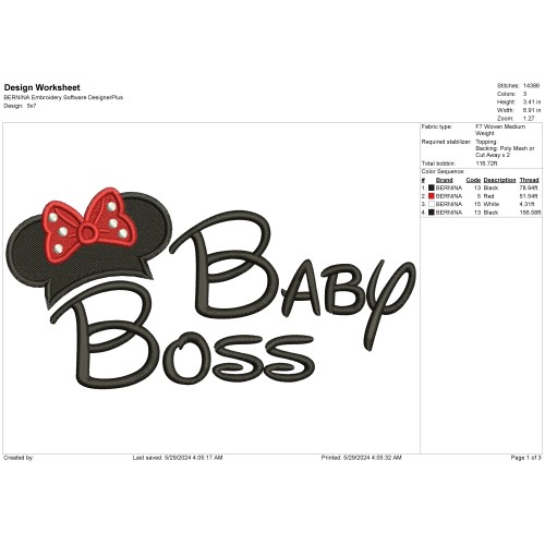 Baby Boss Girl Minni Embroidery Design