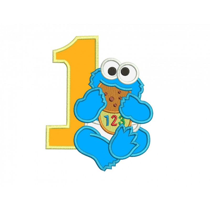 Baby Cookie Monster 1st Birthday Applique Design