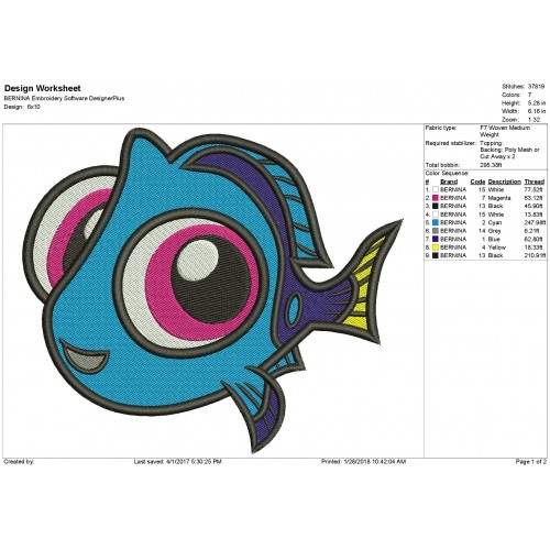 Baby Dory Embroidery Design