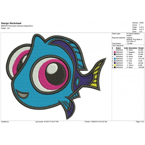 Baby Dory Embroidery Design