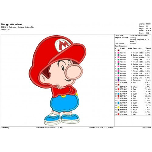 Baby Mario Applique Design