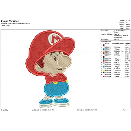 Baby Mario Filled Stitch Embroidery Design