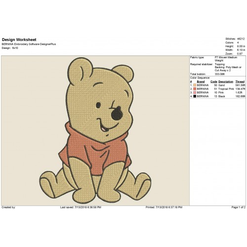 Baby Pooh Embroidery Design