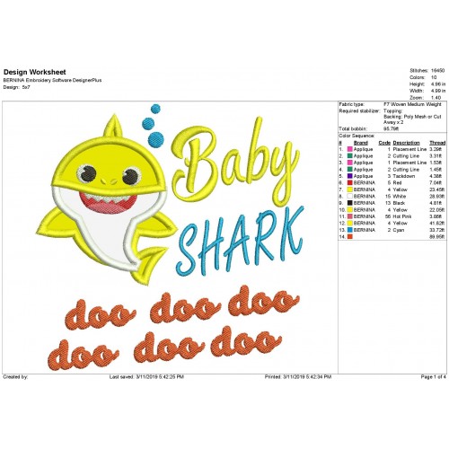 Baby Shark Applique Shark Family doo doo Applique Design