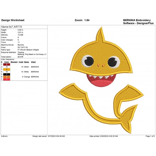Baby Shark Embroidery Design Embr