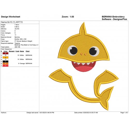 Baby Shark Embroidery Design Embr