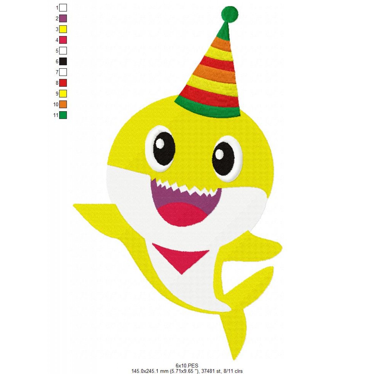 Baby Shark Family Birthday Embroidery Design