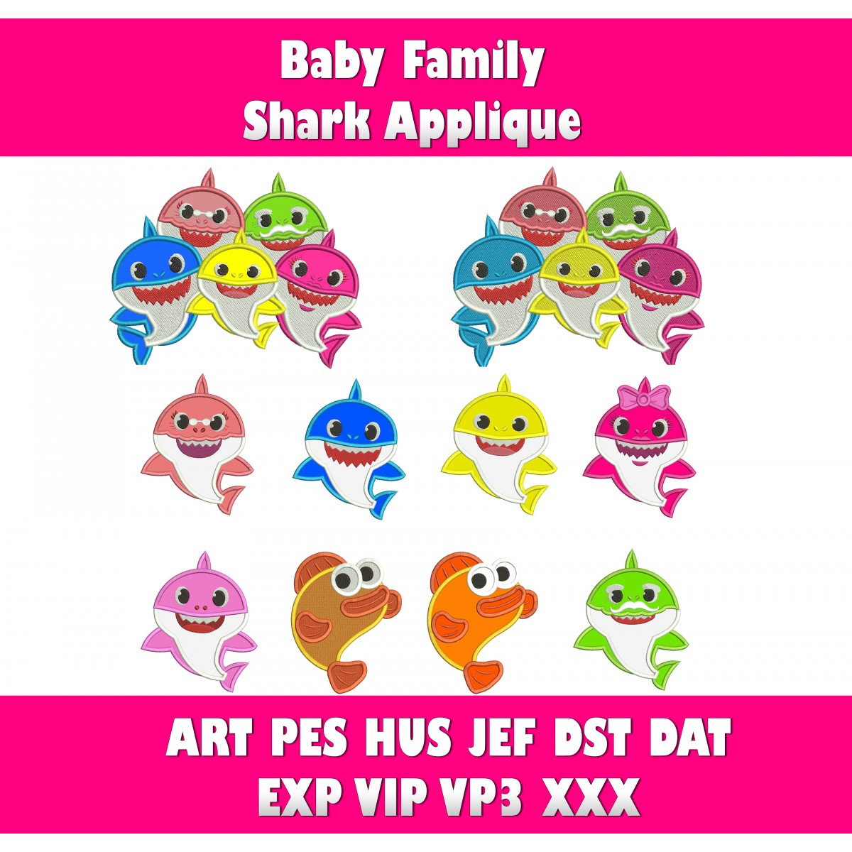 Baby Shark Family Set Applique Designs