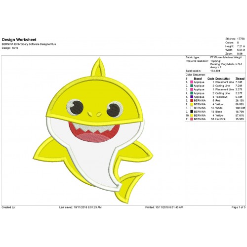 Baby Shark Shark Family Applique Design