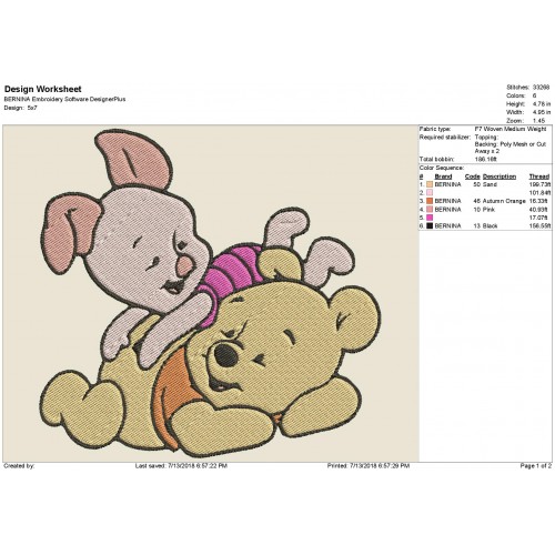 Baby the Pooh Piglet Embroidery Design