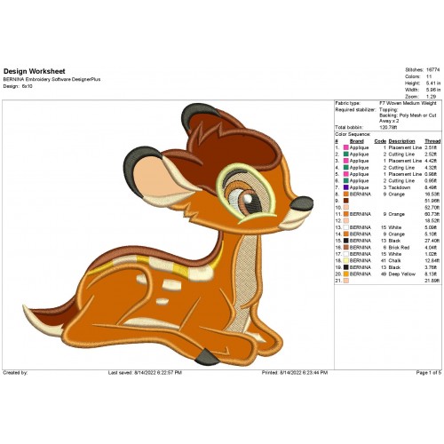 Bambi Disney Applique Design