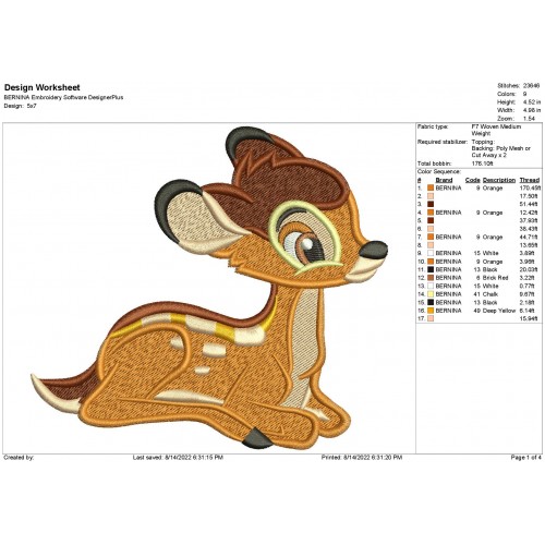 Bambi Embroidery Design