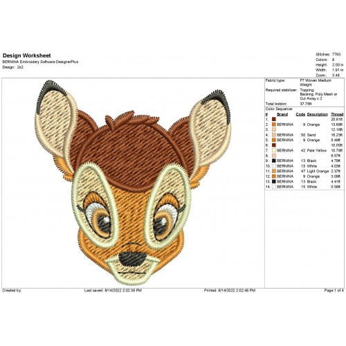 Bambi the Deer From Bambi Embroidery Design