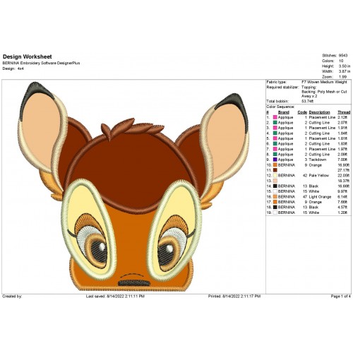 Bambi the Deer Peeker Head Applique Design