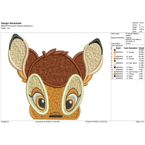 Bambi the Deer Peeker Head Embroidery Design