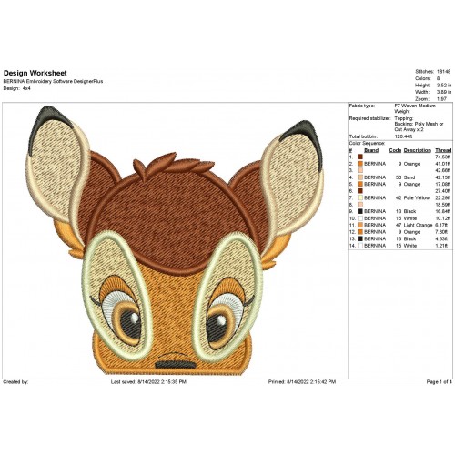 Bambi the Deer Peeker Head Embroidery Design