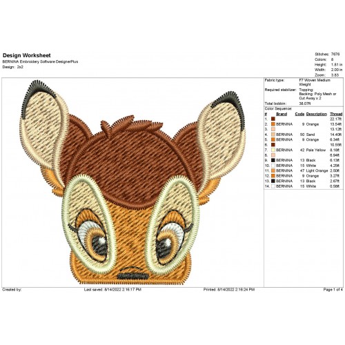 Bambi the Deer Peeker Head Embroidery Design