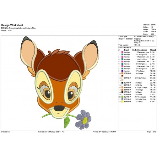 Bambi with a Flower Applique Design