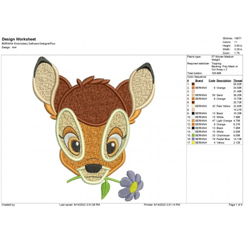 Bambi with a Flower Embroidery Design