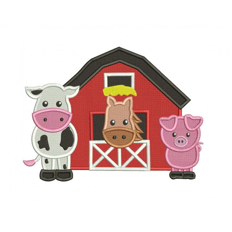Barn Farm Animals Filled Embroidery Design