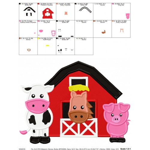 Barn Farm Animals Filled Embroidery Design