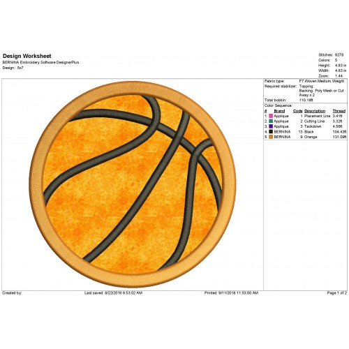 Basketball Applique Design