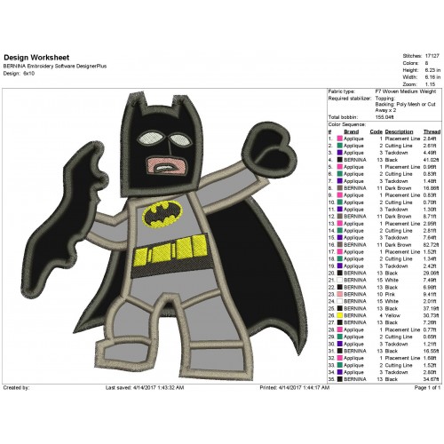 BatMan Lego Embroidery Applique Design