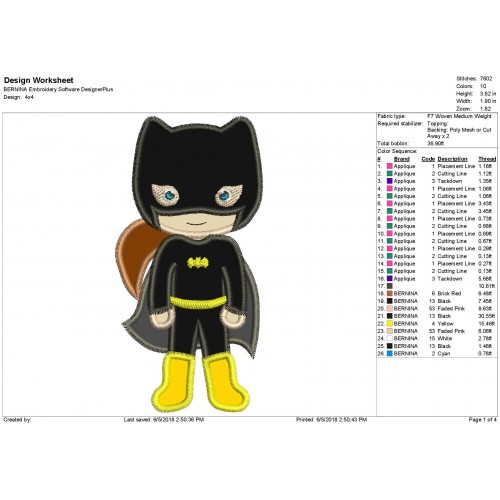 Batgirl Super Hero Applique Design